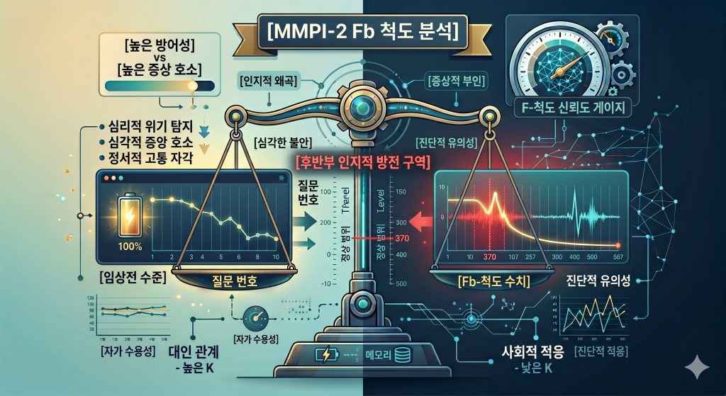 370번 문항 이후 발생하는 후반부 인지적 방전과 주의력 저하 구간을 시각화한 한글 타이틀 포함 테크니컬 인포그래픽 일러스트