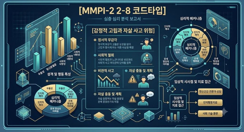 MMPI-2 7-8 코드타입 프로파일의 자아 기능 해체 구조와 인지 붕괴 역동을 시각화한 한글 타이틀 포함 테크니컬 인포그래픽 일러스트