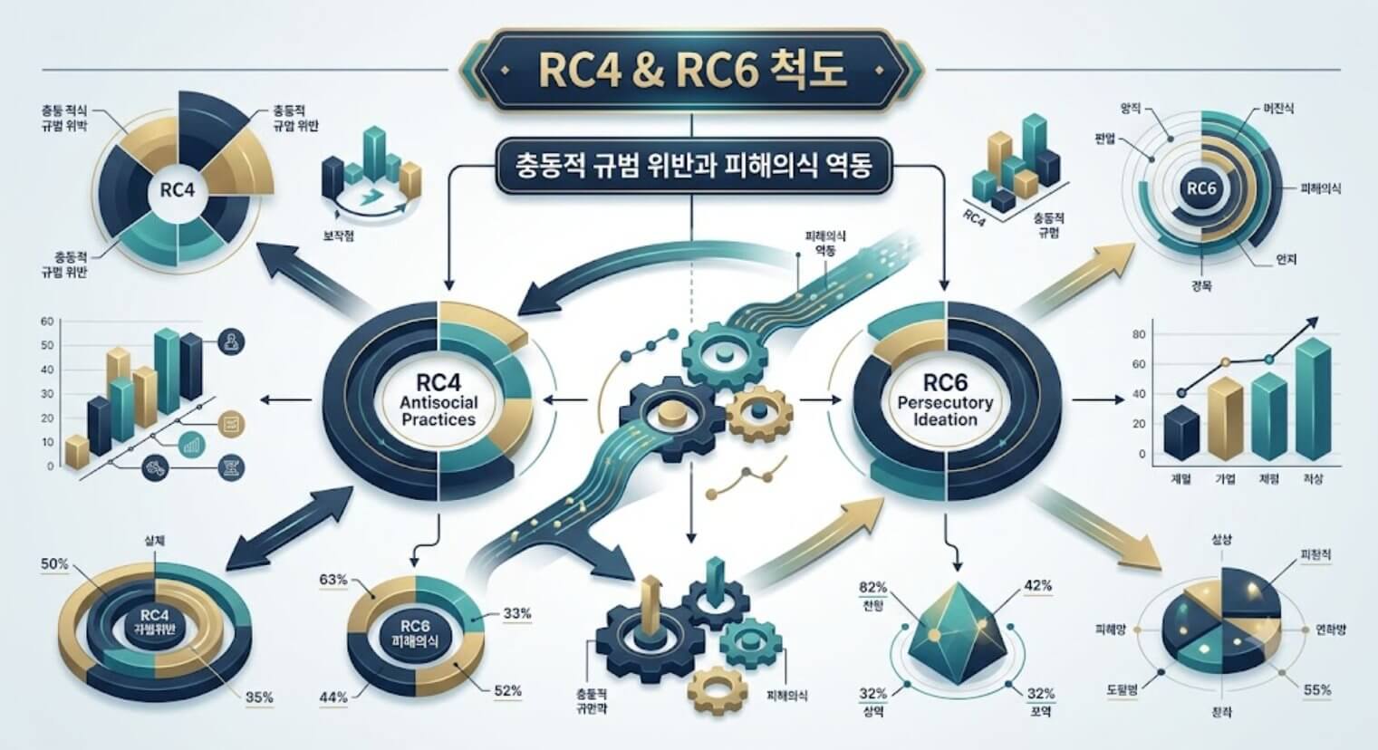 MMPI-2 RC4 및 RC6 척도의 규범 위반과 편집증적 적대감 감별 구조를 시각화한 한글 타이틀 포함 테크니컬 인포그래픽 일러스트