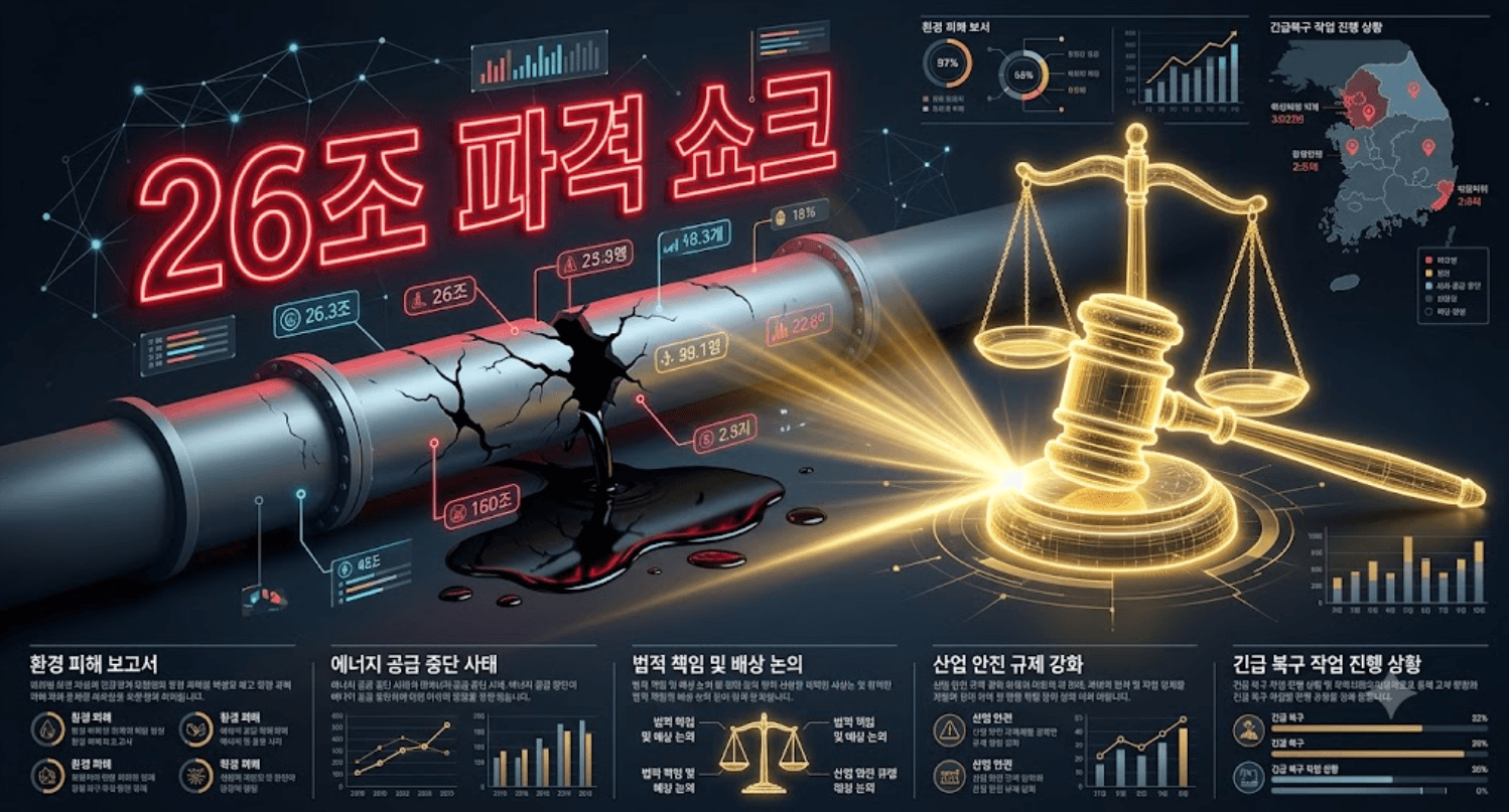 정유사 유가 담합 기소 파장 수치와 정유 화학 공급망 섹터의 하락 추이를 시각화한 금융 차트 일러스트