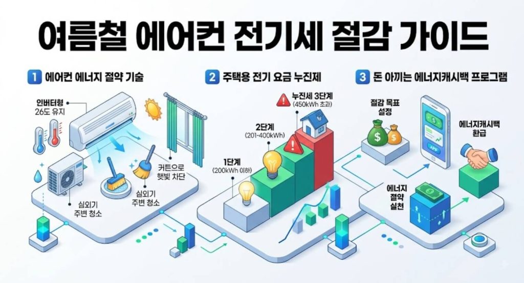 에어컨 전기세 누진세 절감 및 에너지캐시백 혜택을 한눈에 정리한 한글 인포그래픽