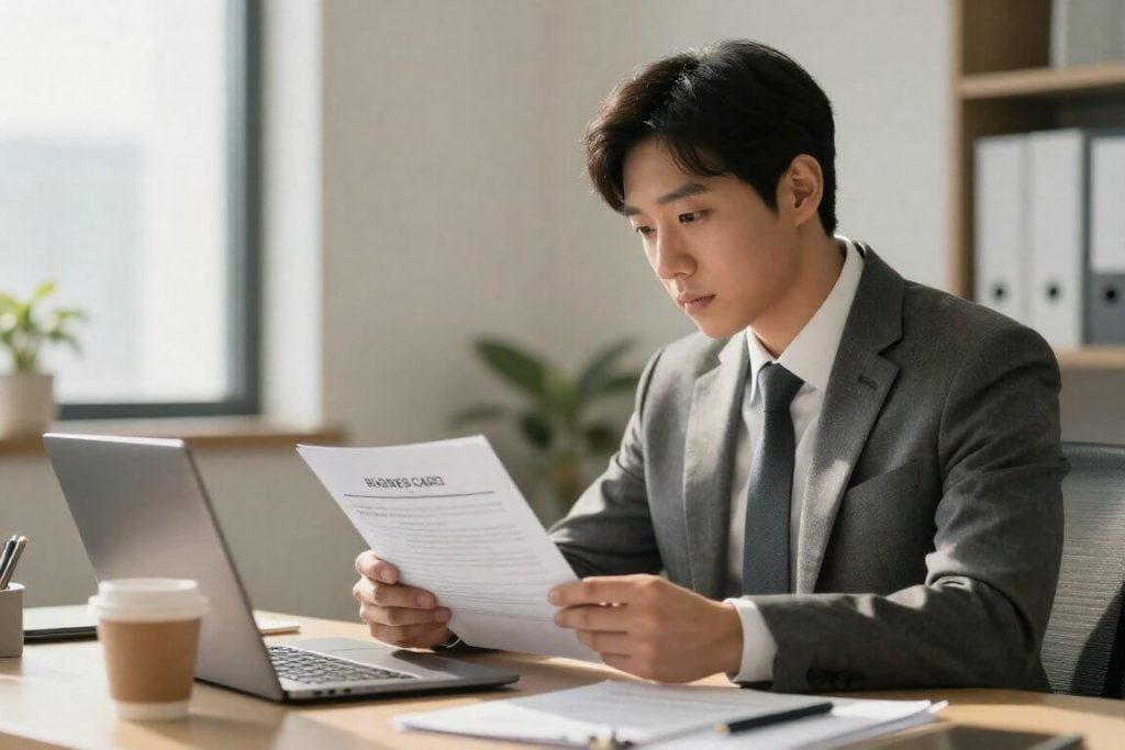 소상공인이 희망리턴패키지 서류를 검토하고 신청하는 모습