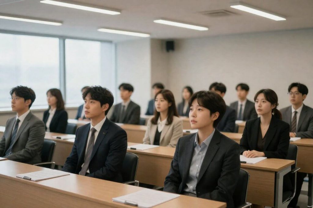 폐업 후 재취업 및 재창업 교육을 받는 소상공인들의 모습
