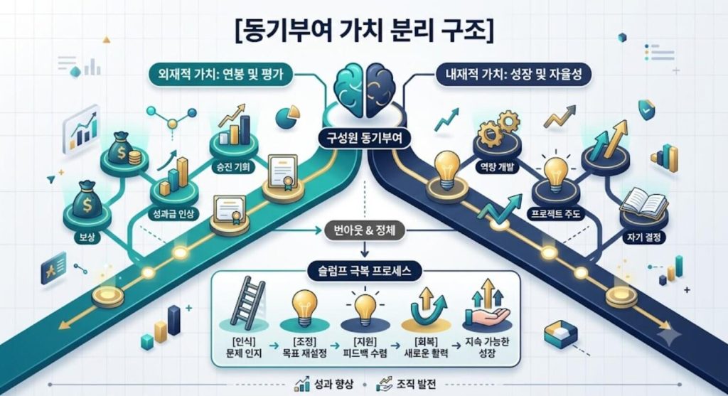 외재적 가치와 내재적 가치의 분리 구조를 나타낸 한글 인포그래픽