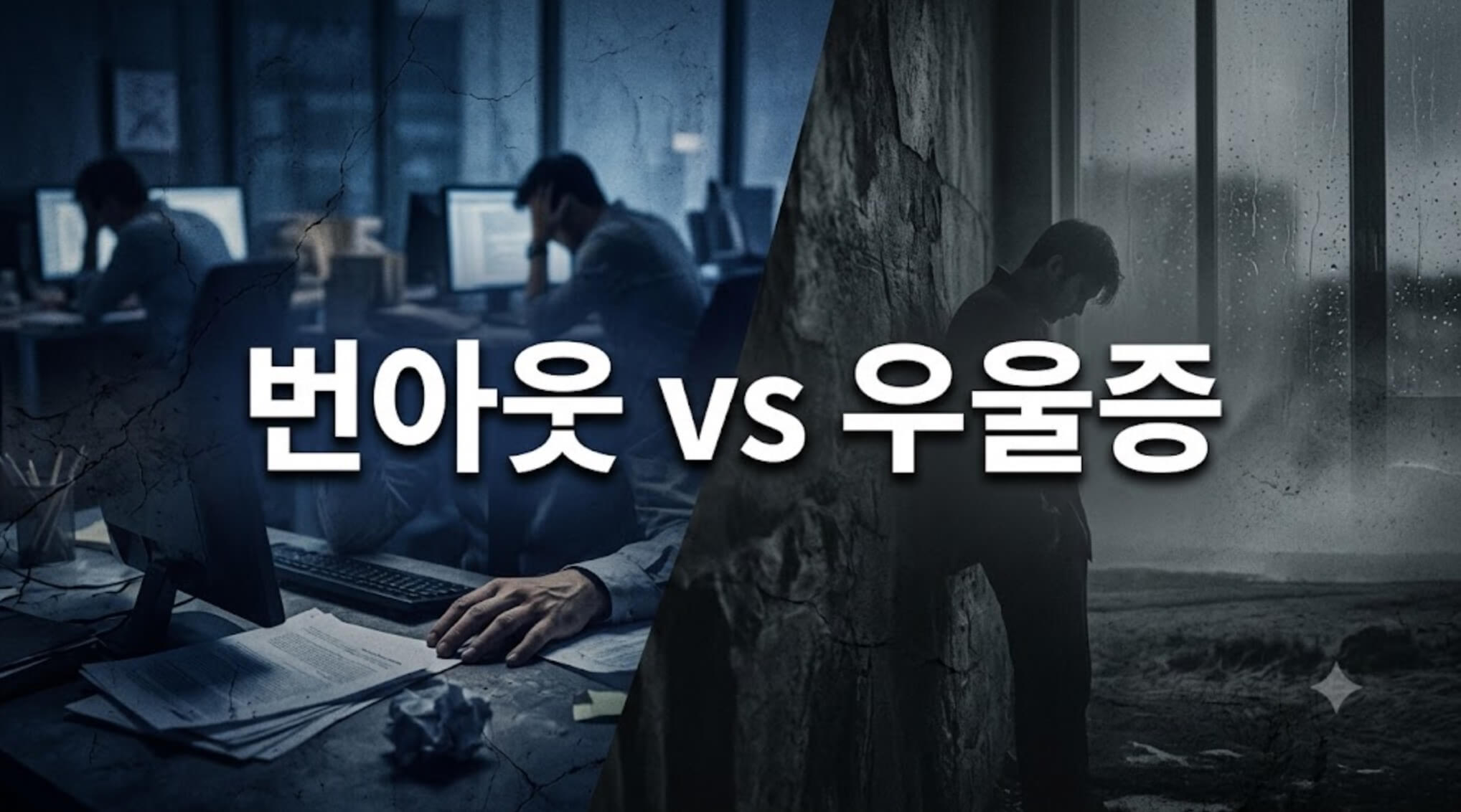 번아웃과 우울증 감별 진단 한글 타이포그래피가 들어간 메인 썸네일 인포그래픽