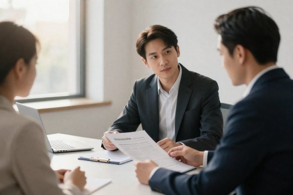아파트 단지 전경과 주거 이동 전략을 고민하는 이미지