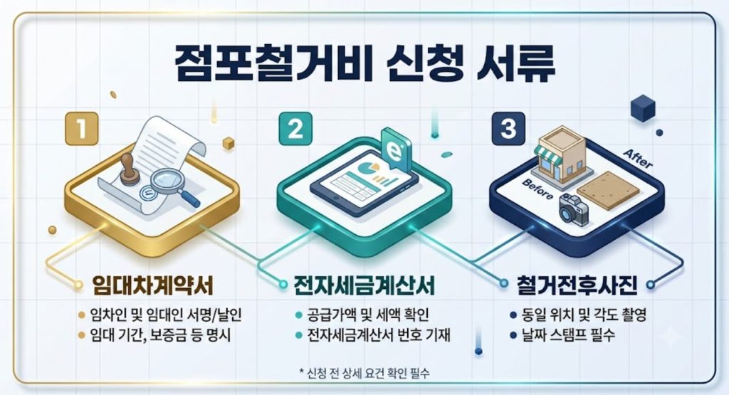 점포철거비 지원금 신청 서류 항목을 한눈에 정리한 한글 인포그래픽