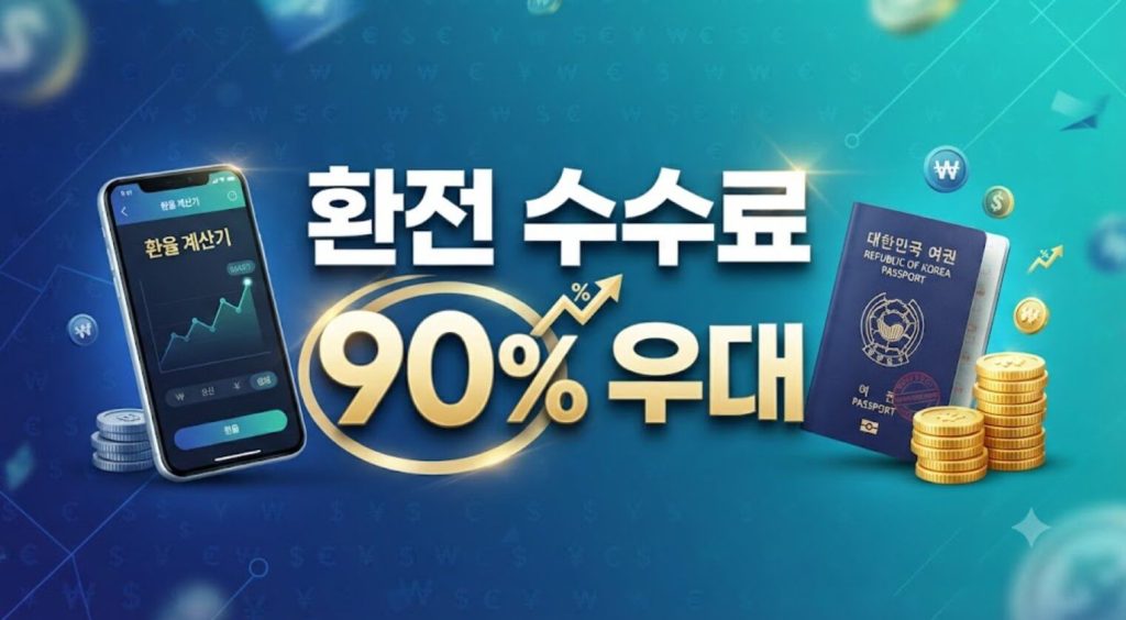 환전 수수료 90% 우대 안내 한글 타이포그래피 메인 썸네일 이미지