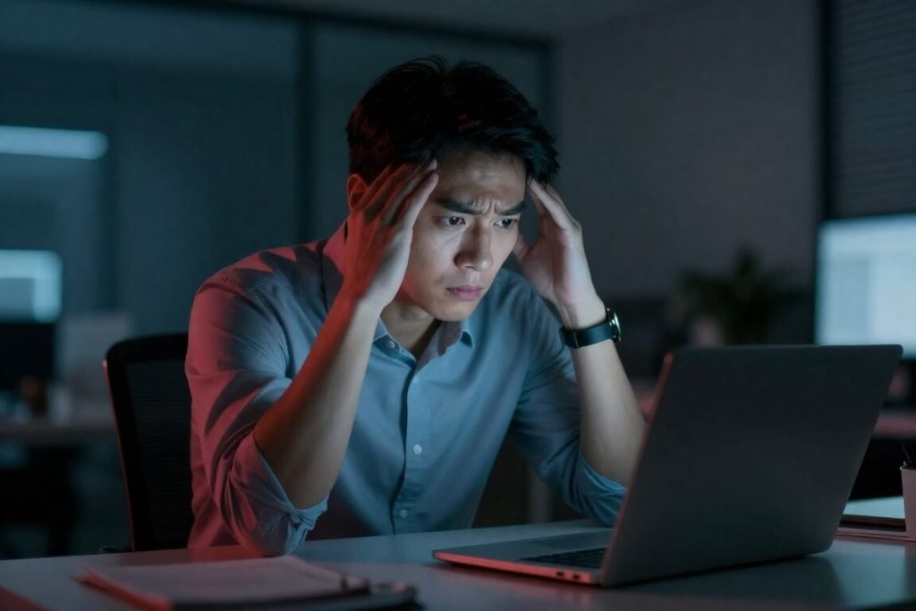 성과 과중과 생산성 강박으로 스트레스를 받는 직장인 시각 자료